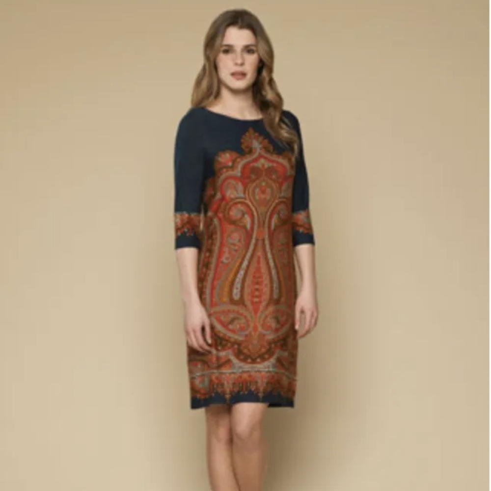 4/$40 Monsoon | Taj Tunic Moroccan Paisley Print Dress Size 16 Blue Orange Red